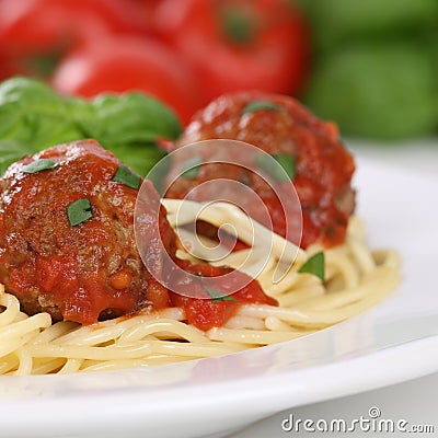 Italian cuisine spaghetti with meatballs noodles pasta meal Stock Photo