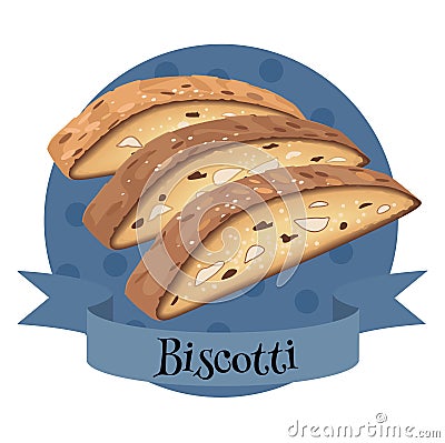 Italian dessert biscotti. Colorful vector illustration of almond biscuit cookies Vector Illustration