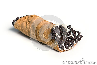 Italian Dessert Cannoli Pastry w/ Chocolate Chips Stock Photo