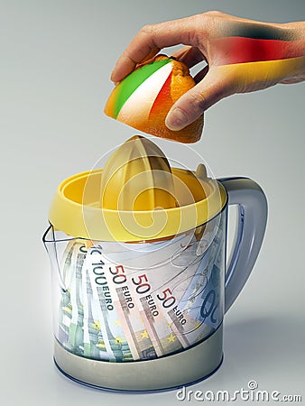 Italian economy crushed from Angela Merkel Stock Photo