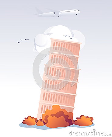 Italian Famous Attraction in Pisa Cartoon Card Vector Illustration