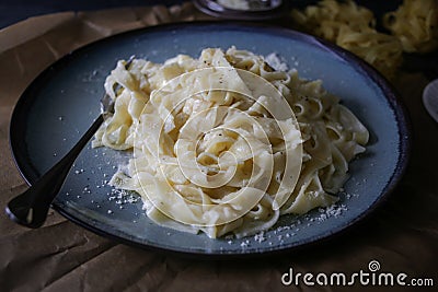 Italian Fettuccine Alfredo Stock Photo