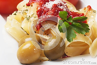 Italian fettuccine pasta with cherry tomato Stock Photo