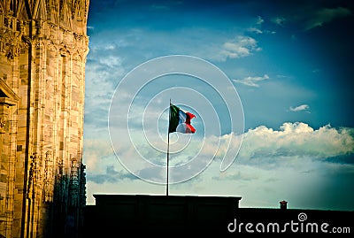 Italian Flag In Milan Sky Stock Photo