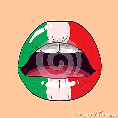 Italian flag woman lips. mouth. Comic style. Vector Illustration