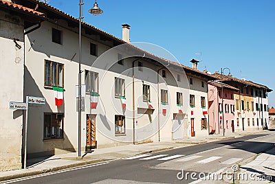 Italian Flags on Rural Buildings Editorial Stock Photo