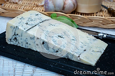 Italian food, buttery or firm blue cheese made from cow milk in Gorgonzola, Milan, Italy Stock Photo