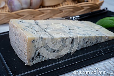 Italian food, buttery or firm blue cheese made from cow milk in Gorgonzola, Milan, Italy Stock Photo