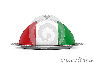 Italian Food Concept. Silver Plate and Food Cover Restaurant Cloche with Italian Flag. 3d Rendering Stock Photo