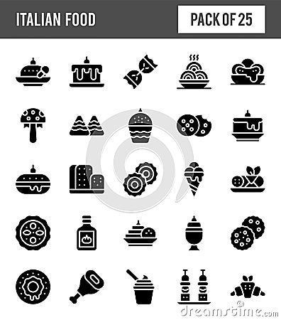 25 Italian Food Glyph icon pack. vector illustration Vector Illustration