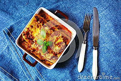 Italian Food. Lasagna plate. Stock Photo