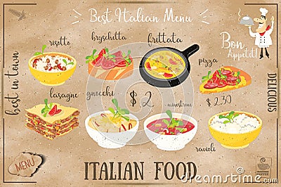 Italian Food Menu Vector Illustration