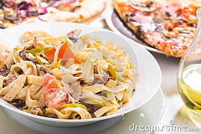 Italian food pasta and pizza Stock Photo