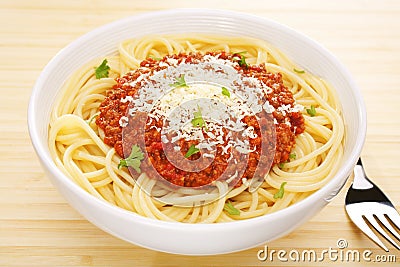 Italian Food Pasta Spaghetti Bolognese Tabletop Stock Photo