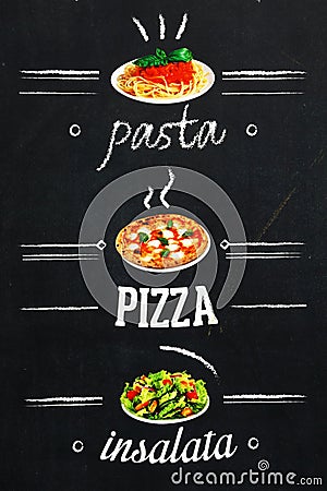 Italian food promoted on a blackboard in Rome Stock Photo