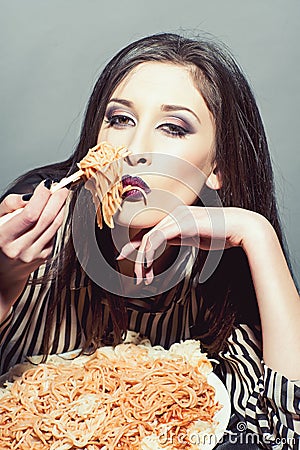 Italian food for sensual woman. Italian food and cuisine concept Stock Photo