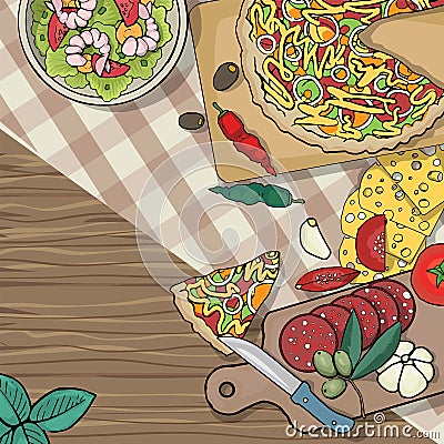 Italian food table Vector Illustration