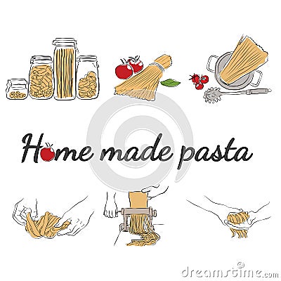 Italian foods concept,Process of making cooking homemade pasta Vector Illustration