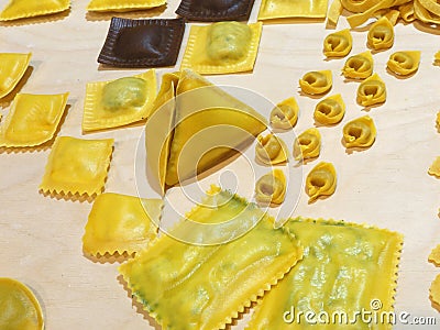 Fresh pasta homemade called in italian language tortelli and ravioli Stock Photo