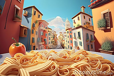Italian fresh pasta, fantasy illustration generated by AI Cartoon Illustration