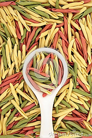 Italian Fusilli Pulgiesi Tricolour Semolina Pasta Stock Photo