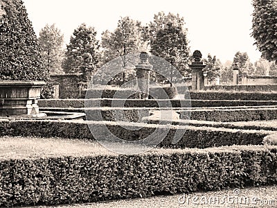Italian garden with hedges and fountain Stock Photo
