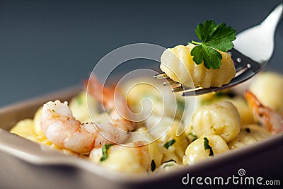 Italian gnocchi pasta with prawns Stock Photo