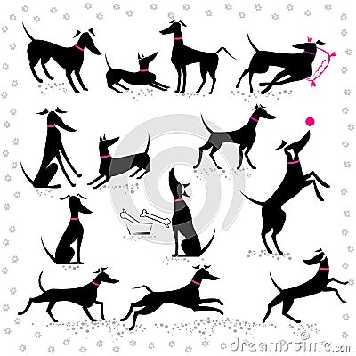 Italian greyhounds set of silhouettes Vector Illustration