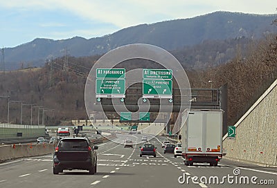 Italian highways with the road signroad VARIANTE DI VALICO which connects Florence with Rome Stock Photo