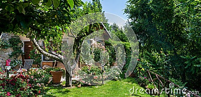 Italian home and garden on sunny day outisde Stock Photo