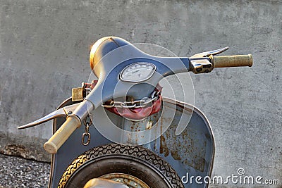 Italian iconic vintage Vespa scooter parked handlebars close up Editorial Stock Photo