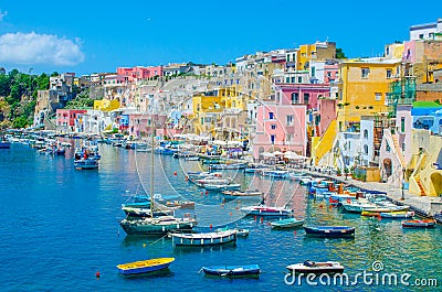 italian island procida is famous for its colorful marina, tiny narrow streets and many beaches which all together Editorial Stock Photo