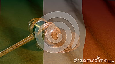 Italian judiciary. Flag of Italy and Judge's gavel. Fair trial. Constitution. 3d render. Stock Photo