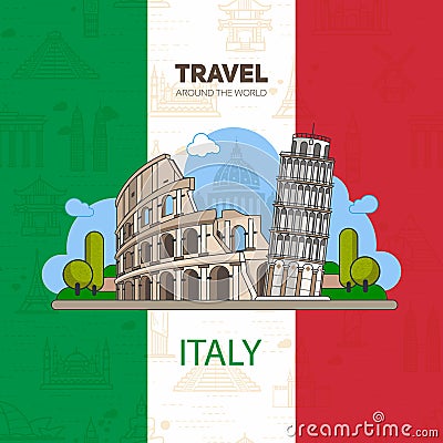 Italian landmarks, historic architecture Vector Illustration