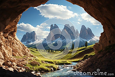 Italian landscapes gleam with Tre Cimes three peaks on sunny days Stock Photo