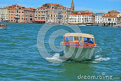 Venetian taxi, sea tram, adriatic, sea, From the station to San Marco Stock Photo