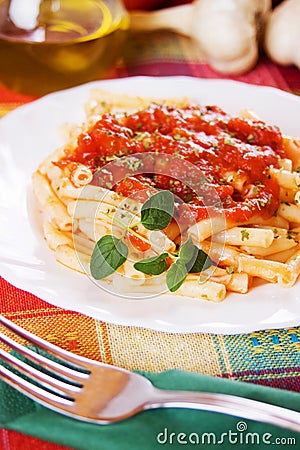 Italian macaroni pasta with tomato sauce Stock Photo