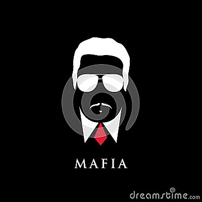 Italian Mafioso portrait. Man with mustache and sunglasses. Vector Illustration