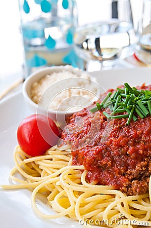 Italian meat sauce noodles Stock Photo