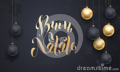 Italian Merry Christmas Buon Natale golden decoration calligraphy lettering Stock Photo