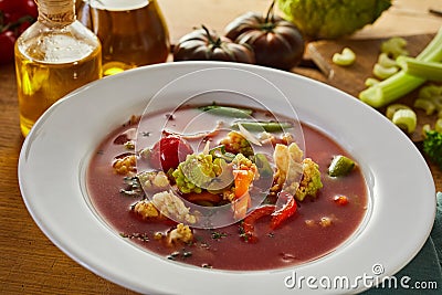 Italian minestrone soup with fresh vegetables Stock Photo