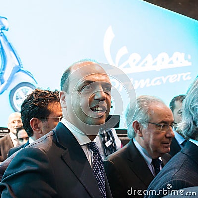 Italian minister Alfano at EICMA 2013 in Milan, Italy Editorial Stock Photo