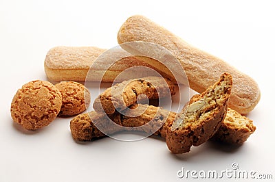 Italian mixed biscuits on white background Stock Photo