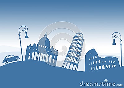 Italian monuments, italy. Old car and streetlights Stock Photo