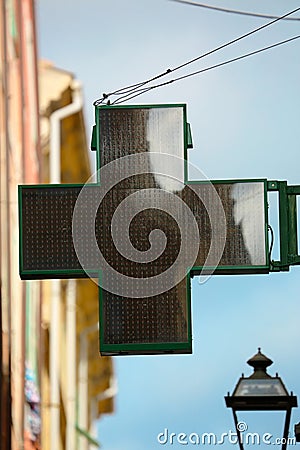 Italian Neon Pharmacy Sign Stock Photo