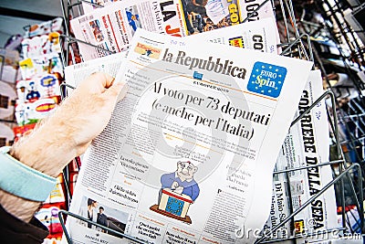 Italian newspaper 2019 European Parliament election kiosk Editorial Stock Photo