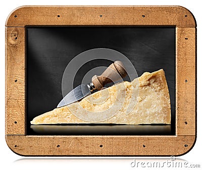Italian Parmesan cheese in a blackboard with copy space Stock Photo