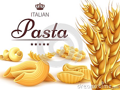 Italian pasta background or poster with wheat Vector Illustration