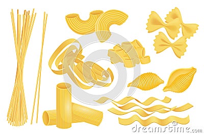 Italian pasta mega set in graphic flat design. Bundle elements of spaghetti, macaroni, noodle, farfalle, conchiglie, fettuccine Vector Illustration