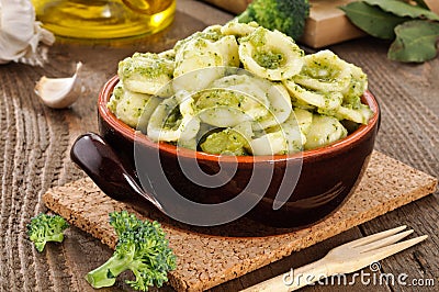 Italian pasta, orecchiette with broccoli in the bo Stock Photo